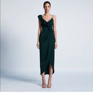Shona Joy 4 ruffle midi dress 0232 emerald green zipper
Asymmetrical